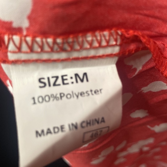 DOKOTOO Medium Women’s Polyester Collard Button Up Beautiful Red Sheer Blouse - Picture 5 of 6